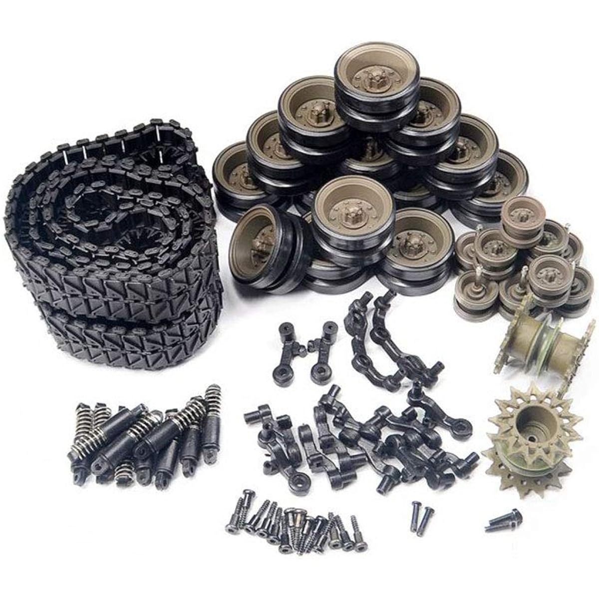 RC remote control tank upgrade repair and modification parts Original plastic chain belt caterpillar, driving wheel, guide wheel, load-bearing wheel, etc. Suitable for Henglong 1/16 American Pershing M26 heavy tank (3838) (Full plastic kit)