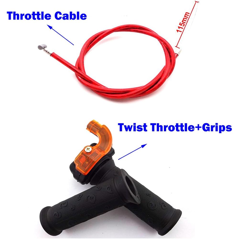 TC-Motor 7/8" 22mm Twist Throttle Handle Grip + 825mm Red Carburetor Gas Throttle Cable for 43cc 47cc 49cc Mini Dirt Bike ATV Quad 4 Wheeler Pocket Bike