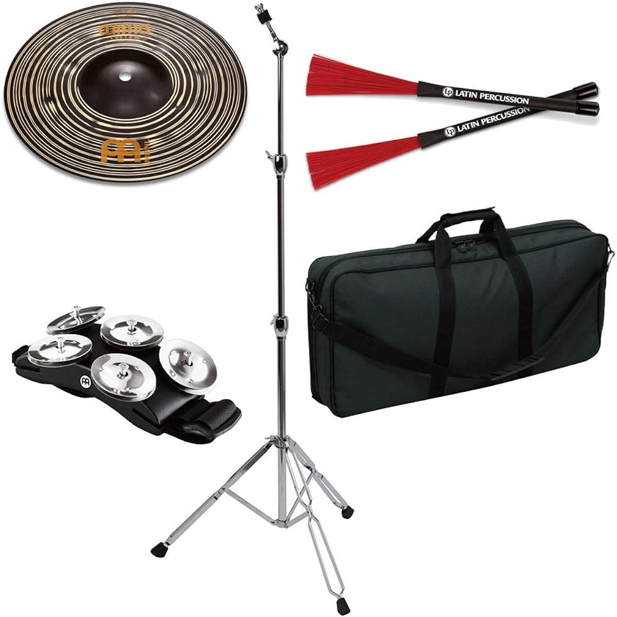 [For Cajon] MEINL CC10DAS + CS-01 + LP-CCB + CFT5-BK + TCB-200 Splash + Stand + Cajon Brush + Foot Tambourine + Carrying Bag Set