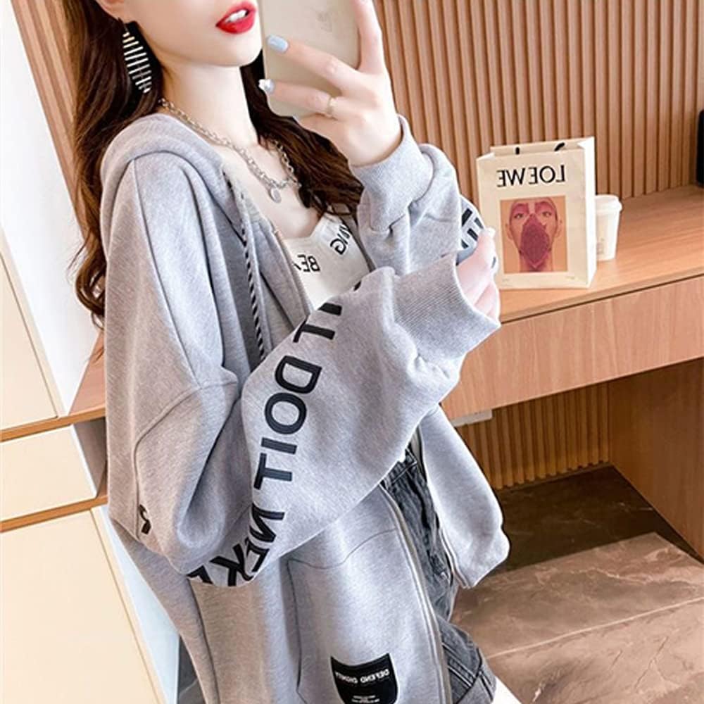[fyetemon] Thin, loose, oversized hoodie, long sleeves, front zip, Korean style fashion, spring, autumn, winter