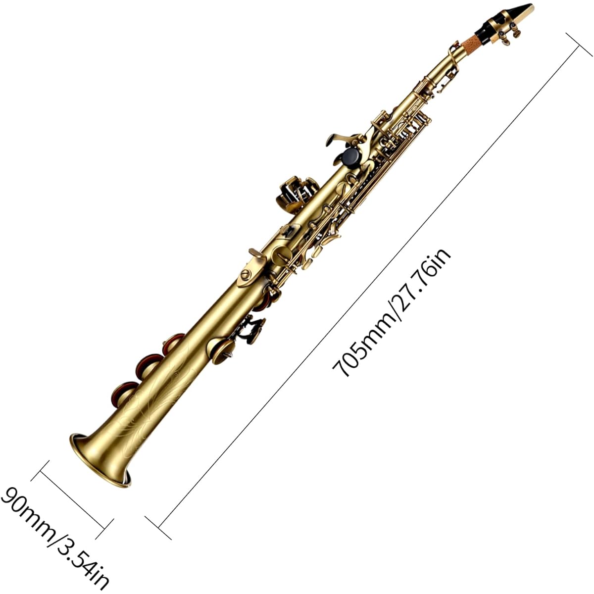 Btuty Professional Brass Straight Bb Soprano Saxophone Nickel Plated Saxophone Woodwind Instrument Engraved Pattern Mouthpiece Reed Cleaning Kit with Carrying Case Gloves Strap Brush