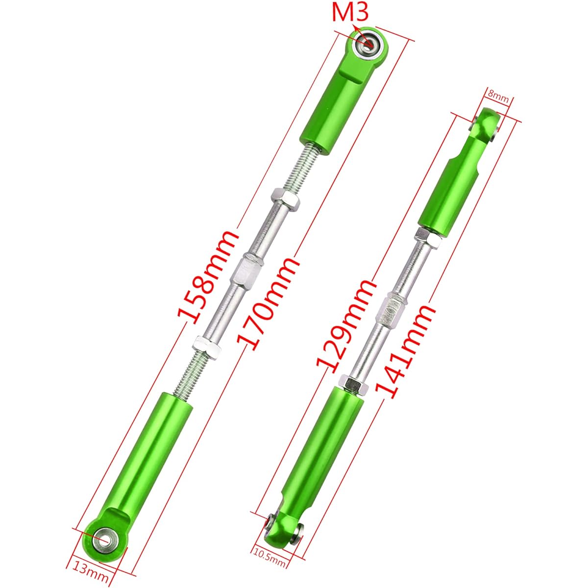 Aluminum Rear Suspension Link Kit Steering Linkage Turnbuckle and Camber Link for Arrma 1/8 Kraton/Notorious 6S BLX Upgrade Parts (Green)
