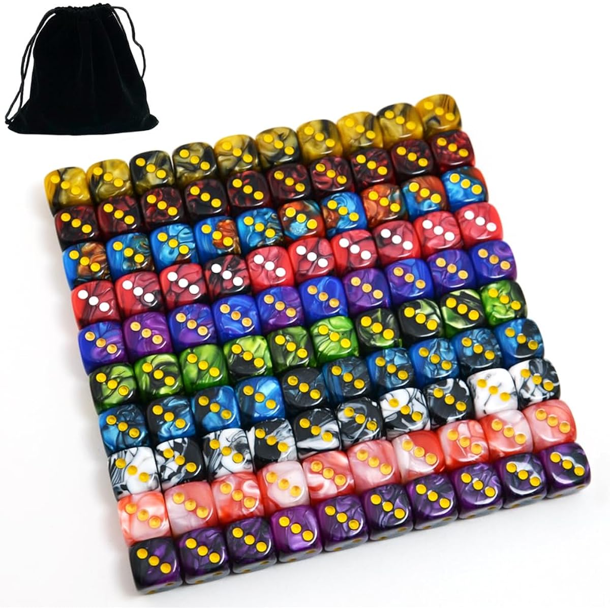 Smartdealspro 100-Pack Two Colour 12mm Round Angle Six Sided Dice Die with Free Pouch for Tenzi, Farkle, Yahtzee, Bunco or Teaching Math