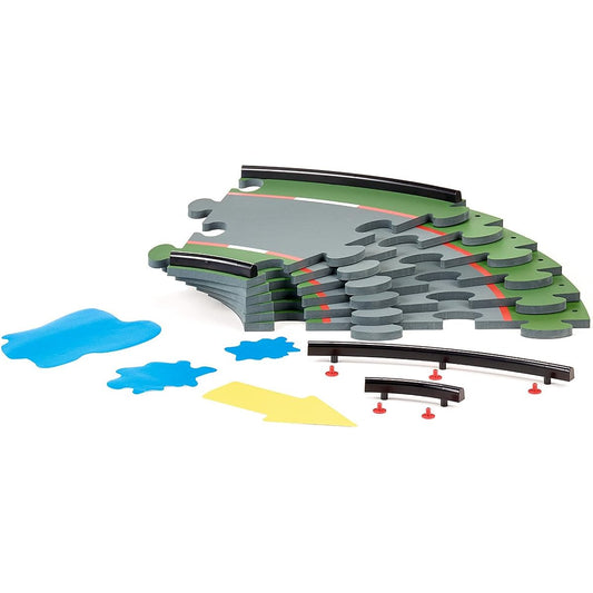 SIKU 6852, 30 degree turn track set, 6 tiles with safety barriers and fixing elements, multi-coloured, interlocking, plastic