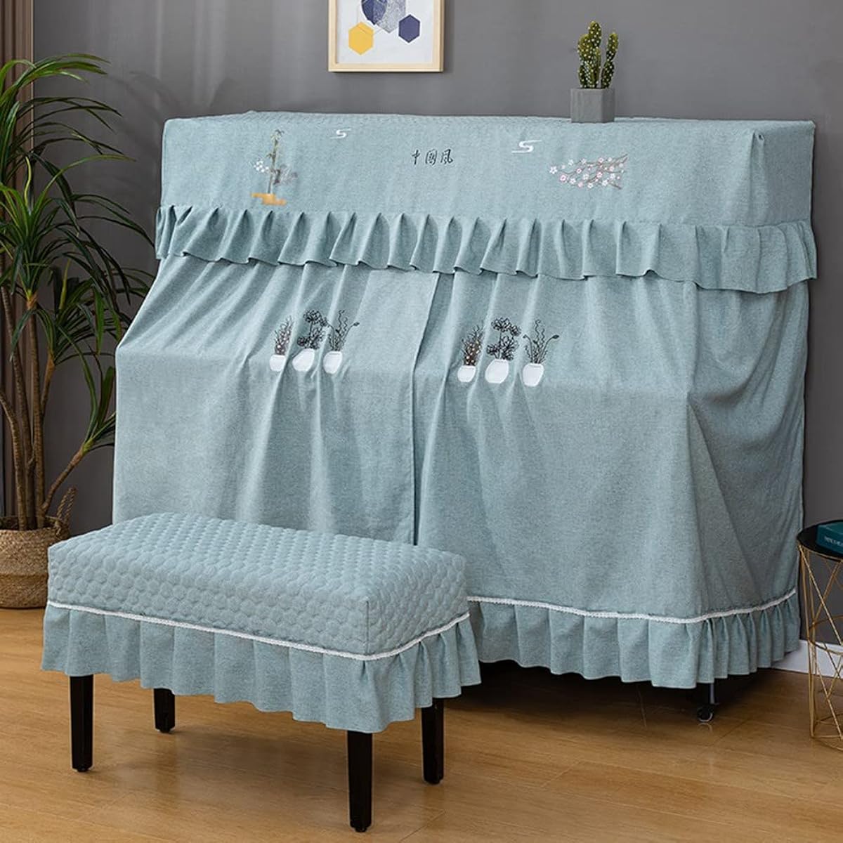 Upright Fabric Piano Cover Nordic Piano Cover Dust Cover Protects the Piano from Aging Full Cover Half Open with Stool Cover(4,B)