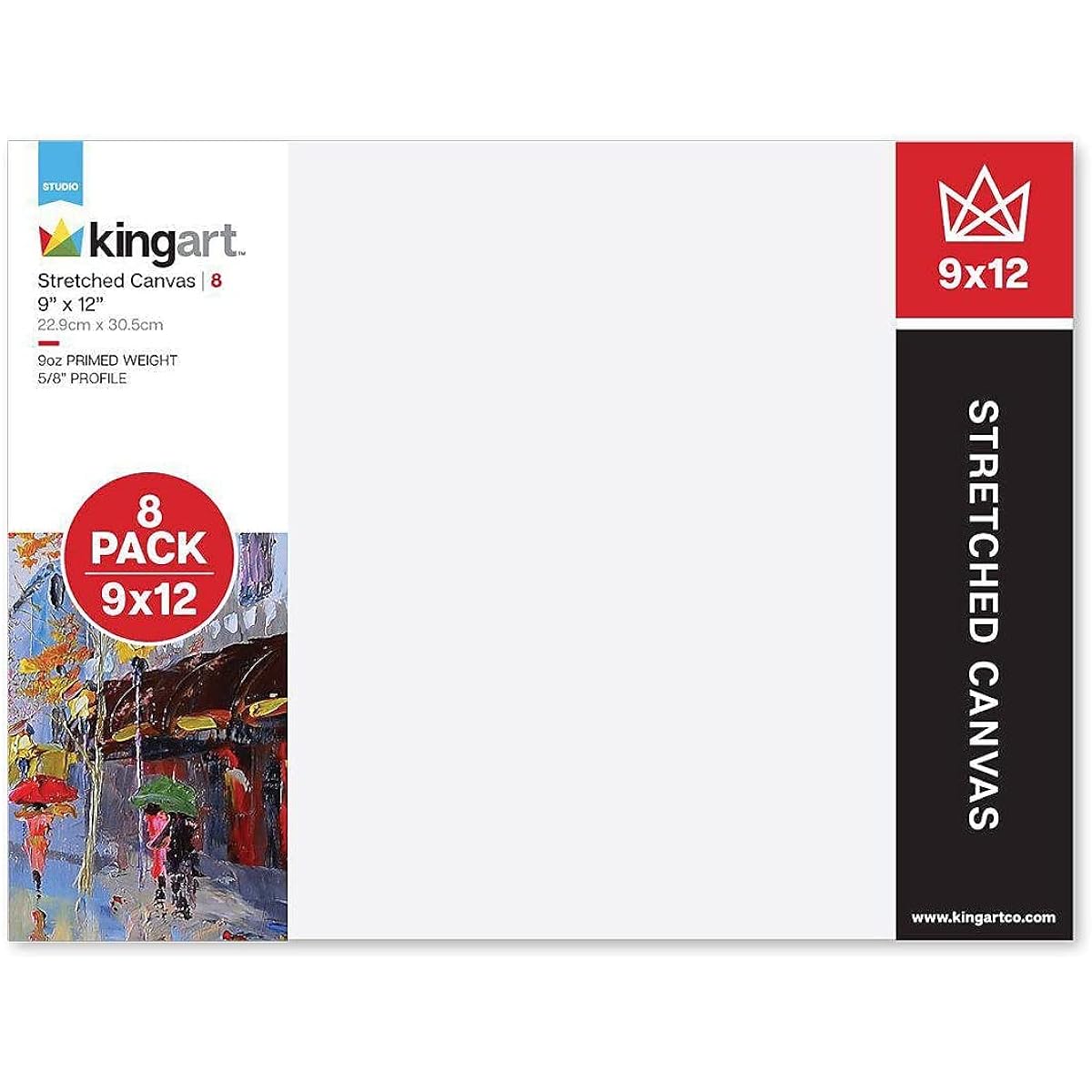 KINGART 801-8 9 x 12 Stretched Canvas 8 Pack White 8 Pieces