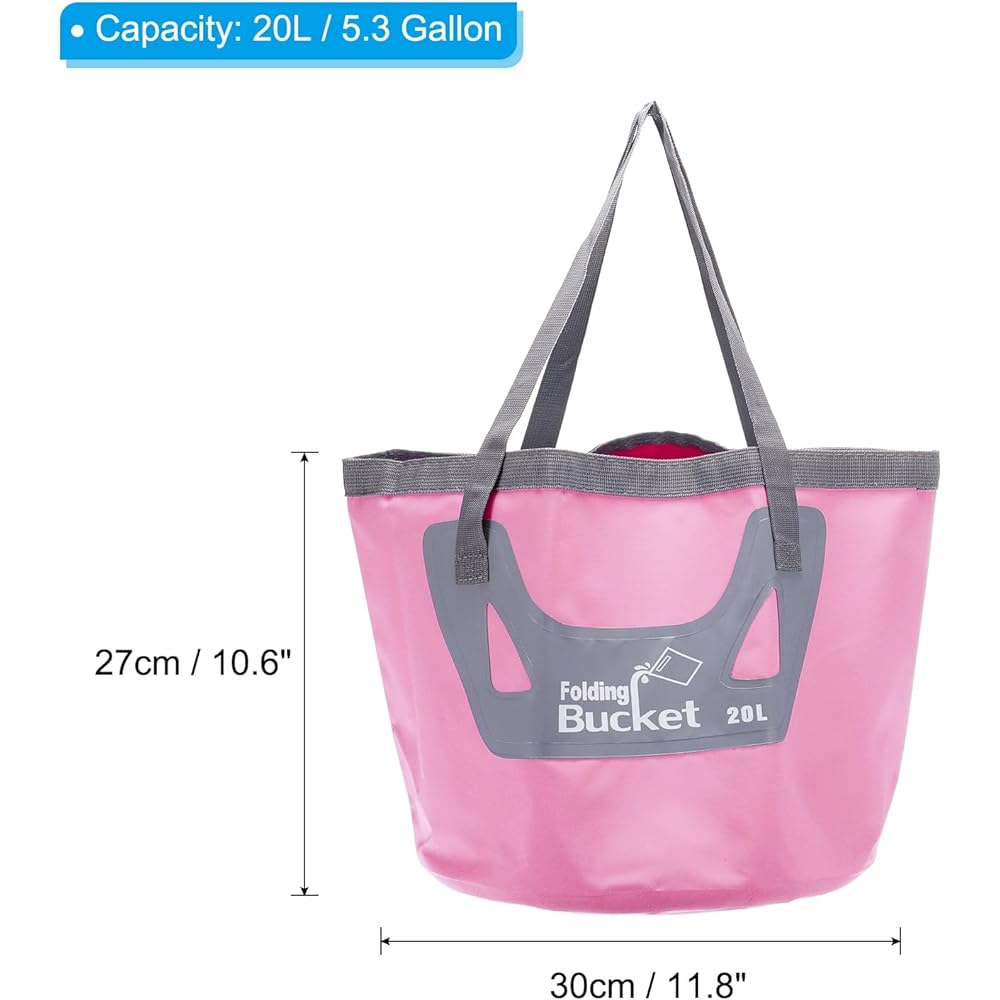 PATIKIL 5.3 Gallon 20L Collapsible Bucket Portable Collapsible Water Storage Container Basin for Outdoor Travel Camping Fishing Light Pink