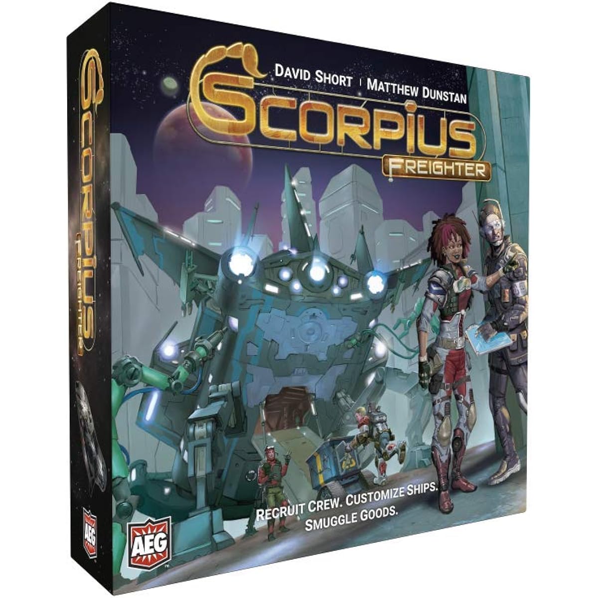 AEG Alderac Entertainment Group Scorpius Freighter, Board Game, Smuggle Goods and Passengers, Get Rich, Evade the Authorities, 2-4 Players, 45-75 Minutes, Ages 14+,