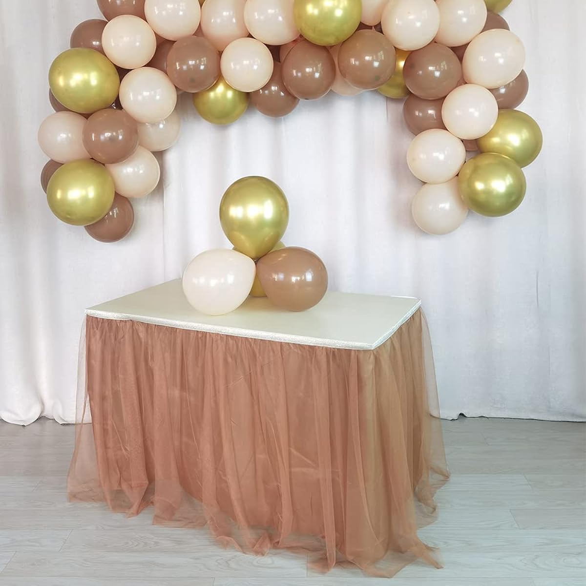 Brown Tutu Table Skirt for 6ft Round Reangle Table Adjustable Tulle Table Skirt Birthday Baby Shower Graduation Wedding Party Decor