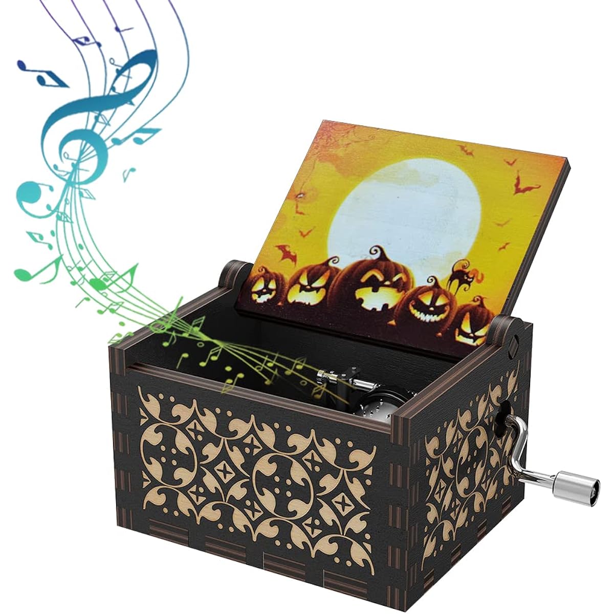 Bolunlun Halloween Music Box Wooden Hand Crank Music Box Halloween/Birthday/Christmas/Valentine's Day Gift (Halloween Melody) (3)