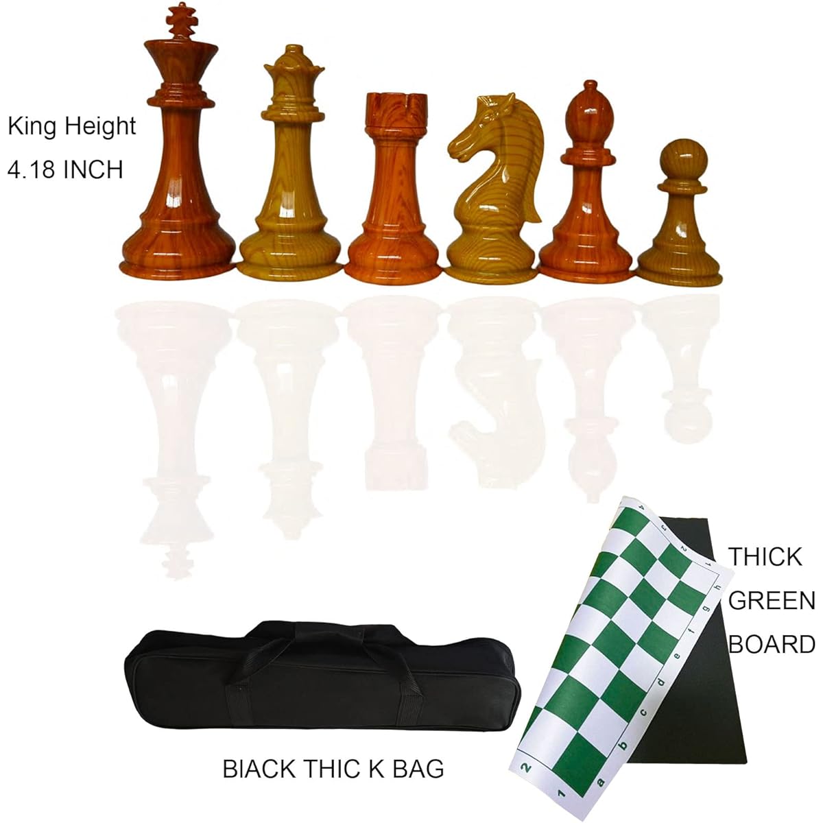 BOYISUNG Tournament Chess Set Staunton Wood Grain Pieces (King 4.18) 20"x20" Rubber & Fabric Foldable Board (0.12" Thick) Perfect for Packing and Travel Classic Plastic Green Board Thick Bag C2