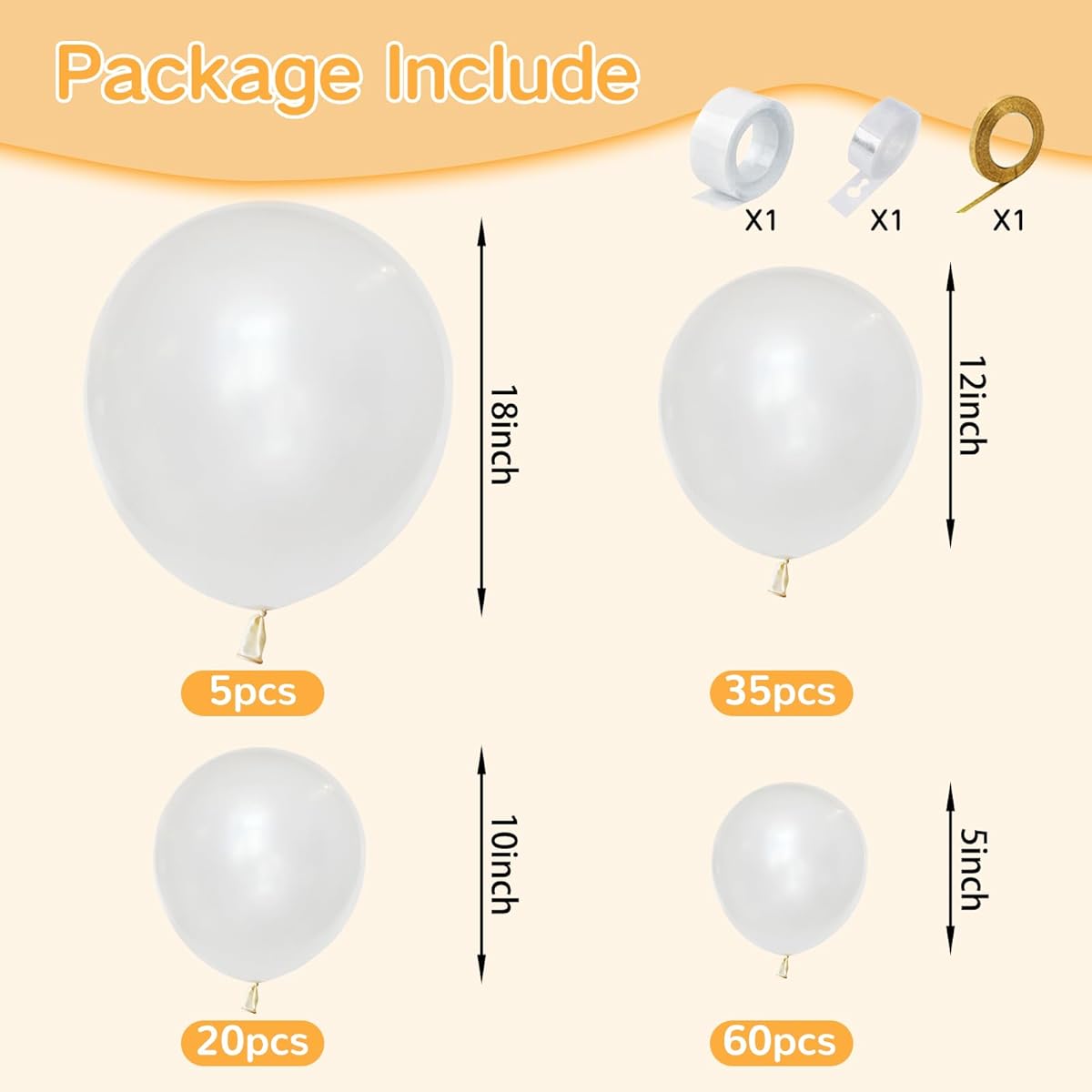 123pcs Pearl White Balloons Different Sizes for Garland Arch Premium Party Latex Balloons for Birthday Party Graduation Wedding Anniversary Baby Shower Party Decorations