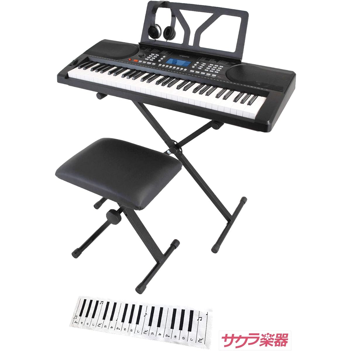 ONETONE One Tone Keyboard 61 Keys OTK-61S/BK Sakura Musical Instruments Original Set [Stand, Chair, Headphones, Cleaning Cloth]