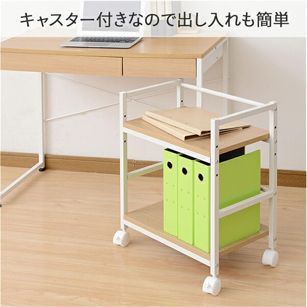 [Yamazen] Wagon with casters, Width 50 x Depth 29.5 x Height 60.5 cm, Compatible with A4 files, Adjustable top plate height, Assembly product, Oak/Sand Black MUD-50 (OAK/SBK)