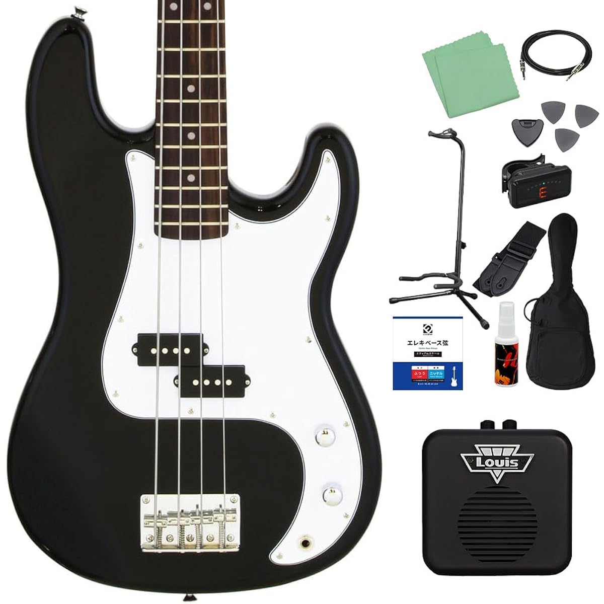 LEGEND LPB-Z Black Bass Beginner 12-piece Set [With Mini Amp] Precision Bass Type Legend