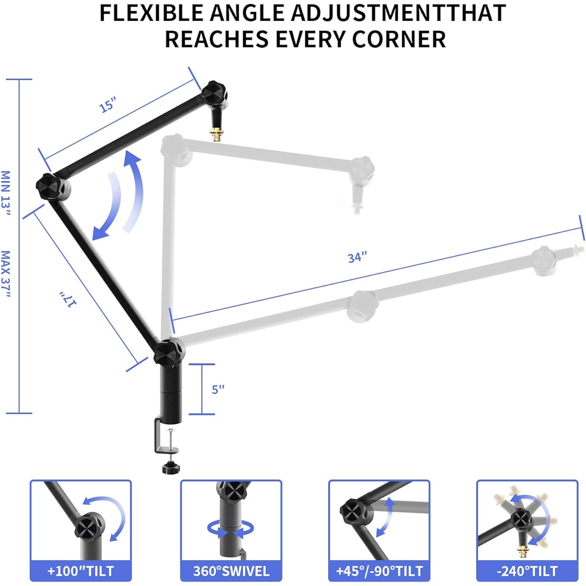 SKAEHP Microphone Boom Arm [Sturdy and Stable] [360 Degree Adjustable] Boom Arm Stand with 3/8" to 5/8" Adapter Heavy Duty Microphone Stand for Radio Studio Podcast Gaming (AS-0) (Mic Boom)