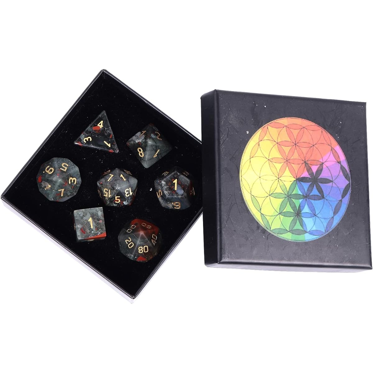 Nupuyai Healing African Bloodstone D&D Polyhedral Dice Set for Dungeons and Dragons with Box, Set of 7 Tabletop Gaming Dice for RPG MTG Roleplaying Collection