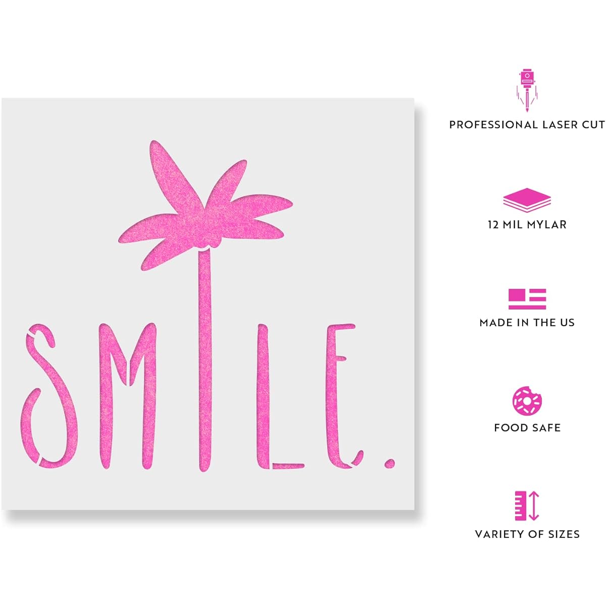 Smile Palm Tree Words Stencil Template for Walls and Crafts Reusable Stencils for Painting Small Size Large