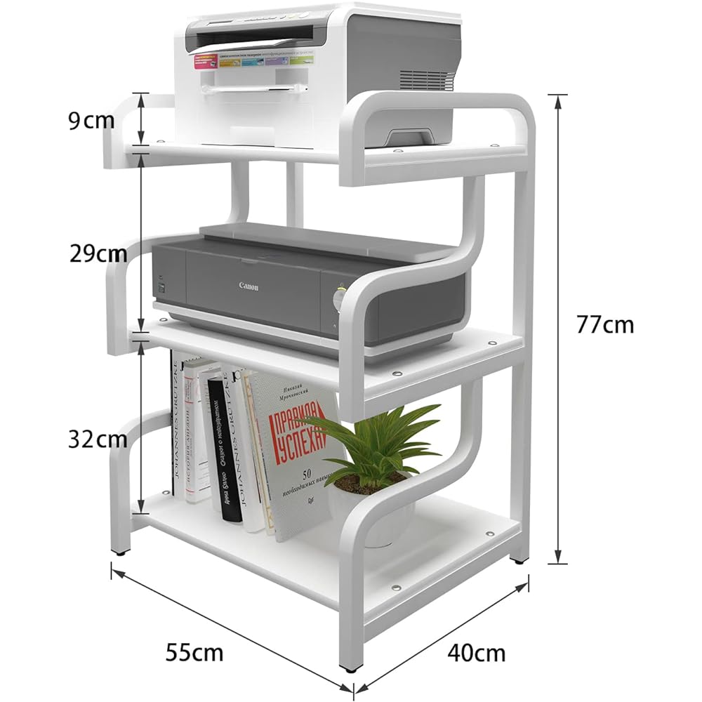 PUNCIA 3 Tier Printer Stand Printer Rack with Casters Printer Wagon Width 55cm x Depth 40cm x Height 77cm Easy to Assemble Printer Stand for Office Home Storage Printer Cart White