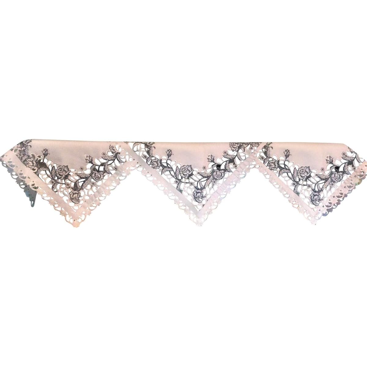 Doily Boutique Fireplace Mantle Runner with Blue Roses, White Material, Handmade, Size 84 x 27 Inches