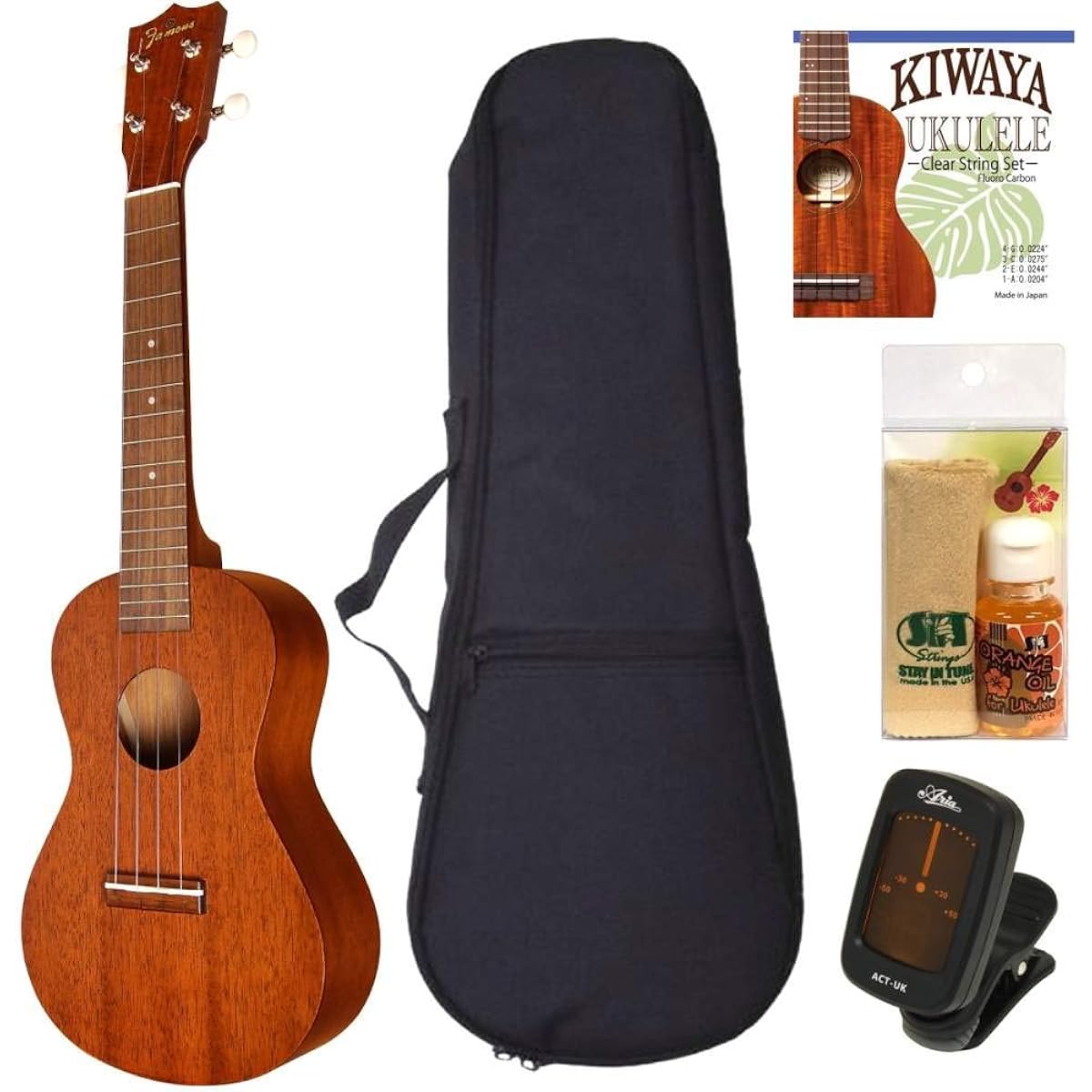 [Standard 5-piece set] Famous FC-1G Concert Ukulele