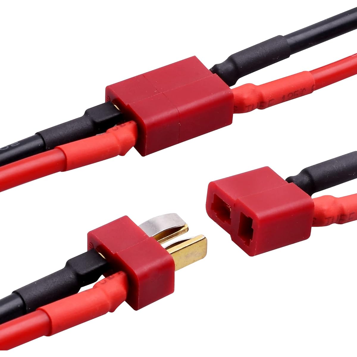 Hobbypark T Plug Connector Female & Male Dean 14AWG 14 Gauge Silicone with Battery Strap RC Lipo Battery Cable for Drone Car (4 Pairs)