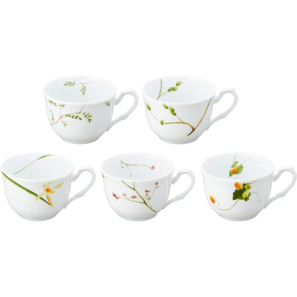 NARUMI Cup Saucer Set Satohana Goyomi Floral Pattern Assortment 260cc 5 Piece Set Microwave Warmable Made in Japan 40912-32953