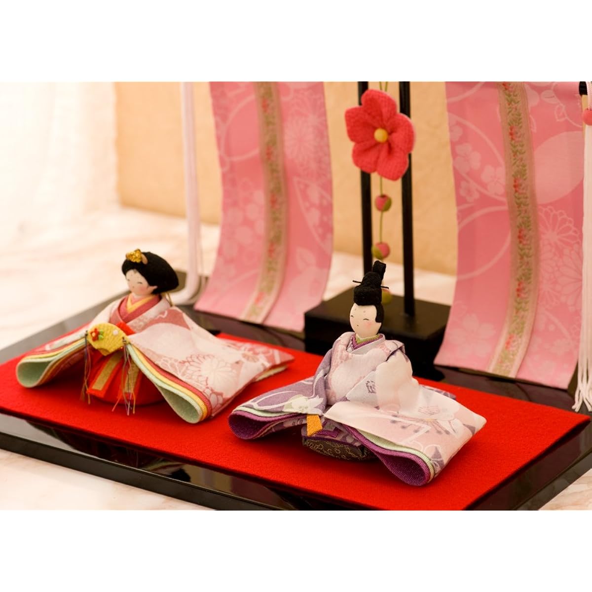 Chirimen Hina Doll Hanamiyabi Peach Blossom Screen with Width 34cm x Depth 24cm x Height 17cm [Approx.]