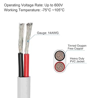 uxcell 2 Core 14AWG Duplex Marine Wire 50ft Tin Plated Copper Insulated Boat Cable with PVC Jacket for Automotive Boat Marine Speaker
