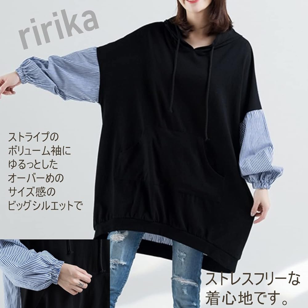 [ririka] Docking Parka Hooded Pullover Long Loose Large Oversized Long Sleeve Pocket Spring Autumn Winter Casual Women's