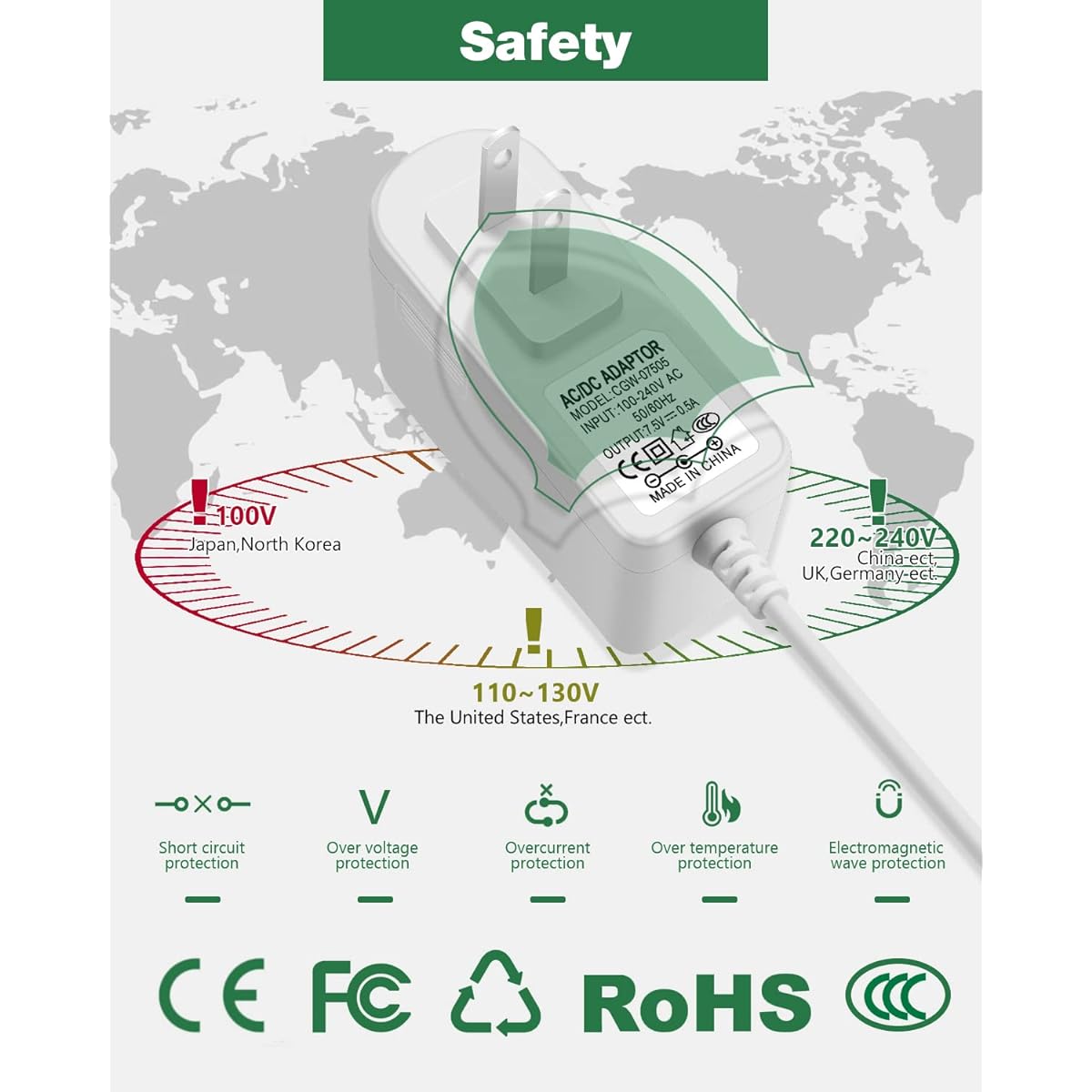 Replacement Summer Infant Baby Monitor Charger 29190A 29000 29000A 28650A 28450 28580 29240 28980 28970 2018 Style Monitor and Camera JOVNO 7.5V 500mA AC Adapter 6.5ft Extra Long Power Cord