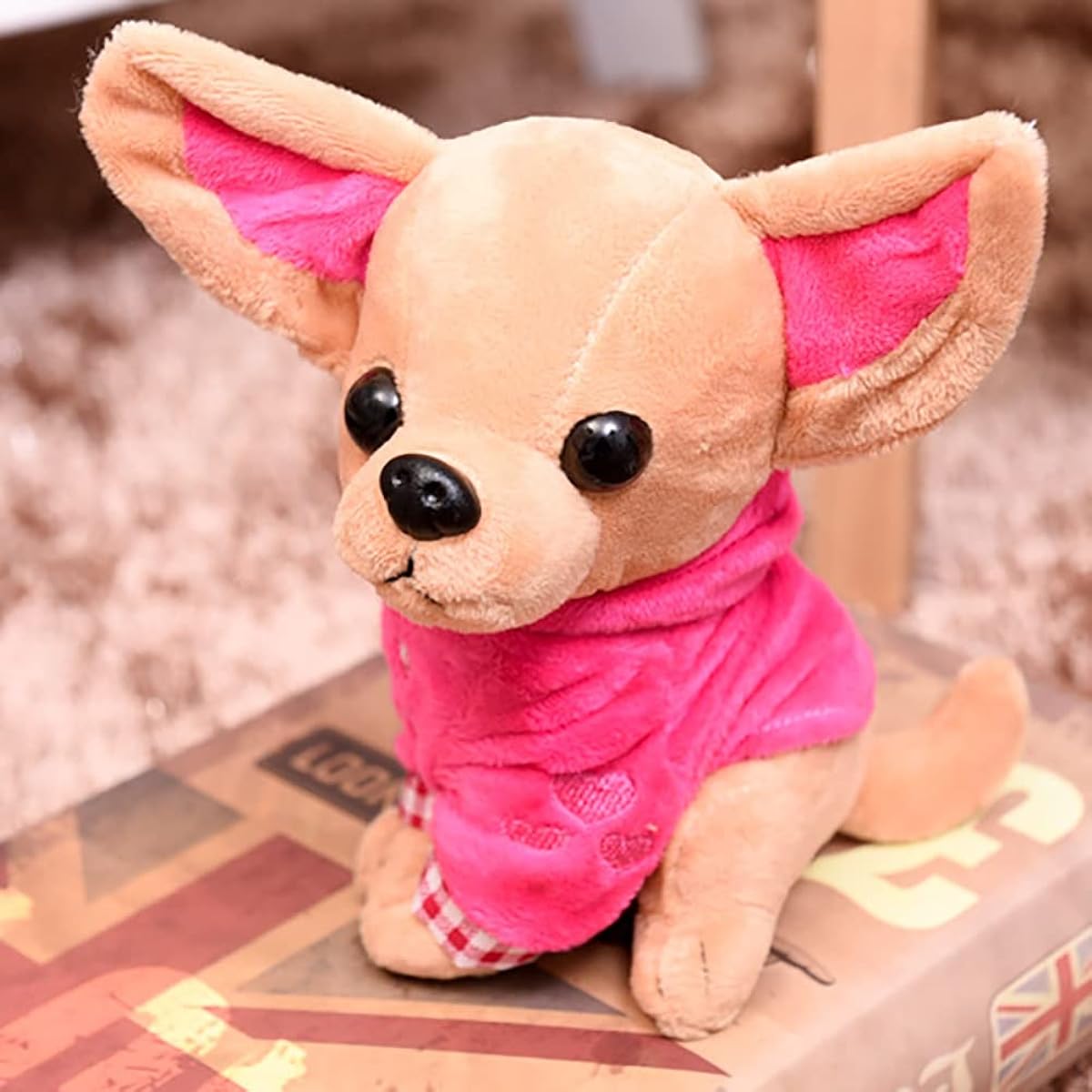 BIUBIULOVE Chihuahua Dog Stuffed Animal Chihuahua Plush Toy Dog Stuffed Animal Best Gift for Kids Home Liquor (Rose)