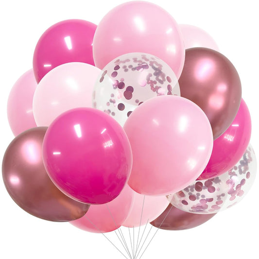ANSOMO Pink Latex Balloons Party Decorations 12inch 50pcs Matte Pastel Confetti Metallic Chrome Blush Ribbon for Wedding Birthday Bridal Baby Shower Graduation Bachelorette Decorations for Girls Women