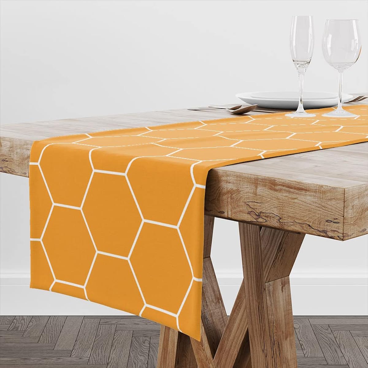 Honeycomb Table Runner, Centerpiece Table Runner Decor Dining Room Kitchen Home Farmhouse Table Runner Decoration Holiday Party Housewarming Gift Women Couple Friend, 13X72 Inch
