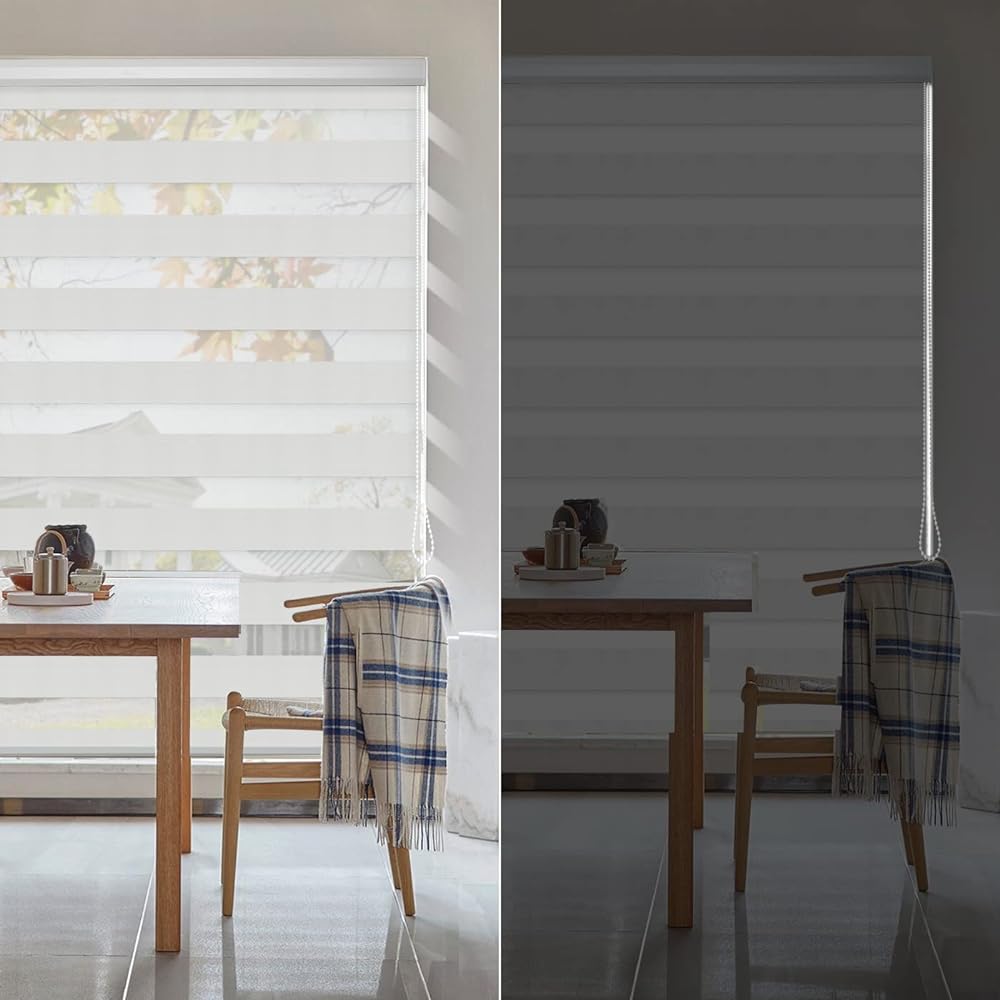 Graywind Dimmable Zebra Roll Screen UV Protection Blinds Waterproof Day and Night UV Protection with Curtain Box Beaded Chain Luxury White Width 80 x Length 135(cm)