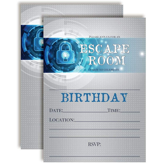 AmandaCreation Escape Room Theme Birthday Party Invitations 5 x 7 inches with 20 Cards and 20 White Envelopes
