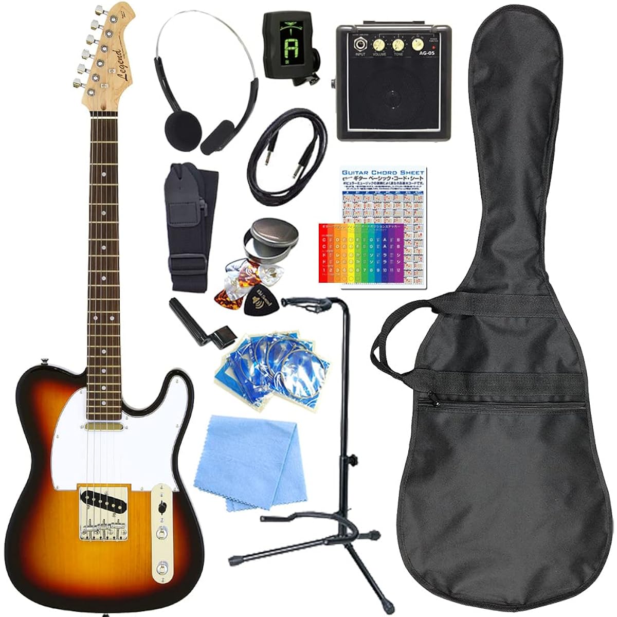 Legend LTE-Z 3TS/R Electric Guitar Telecaster Type Beginner Mini Amp Included 15-Piece Set [98765]