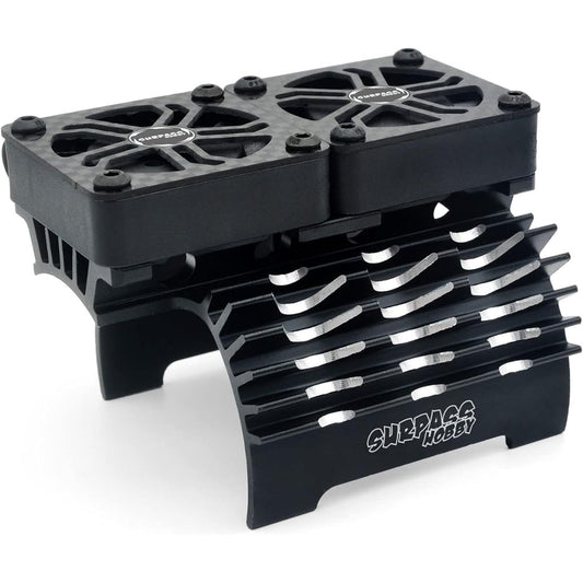 16000RPM Double RC Motor Cooling Fan RC Car Motor Heatsink with Metal Cover Brushless Motor Heatsink for 1/5 RC Car 55/56/58m Brushless Motor Black