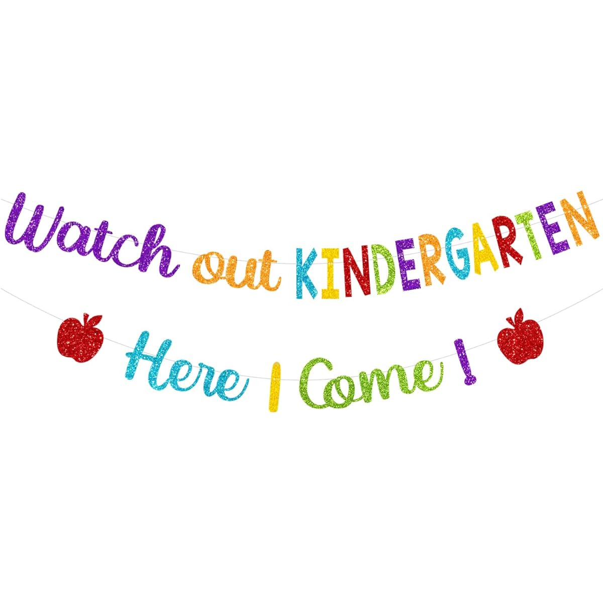 PTFNY Glitter Watch Out Kindergarten Here I Come Banner Back to School Banner First School Preschool Banner Preschool Preschool Banner Preschool/Kids/Classroom/Party Decoration Supplies