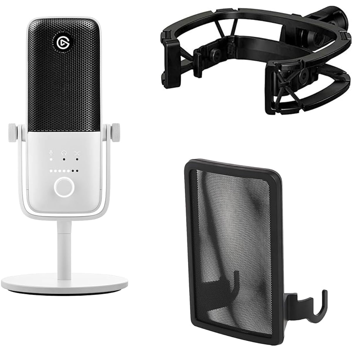 [Bundle Purchase] Wave:3 White Premium USB Condenser Microphone for Streaming/Podcasting/Gaming/Working from Home Anti-Vibration Suspension Shock Mount & Anti-Rip Noise Pop Filter & Free Mixer Software Compatible with Mac/PC Plug and Play