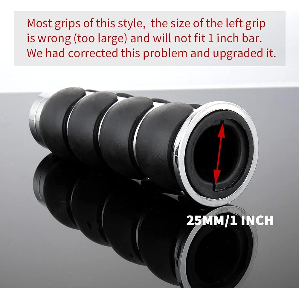 KICRY Motorcycle Hand Grips 1 Inch Handlebar Throttle Grips 25mm Chrome Black Aluminum Rubber Compatible with Harley Davidson Dyna Sportster Road King Street Glide Fat Boy Honda Shadow VTX