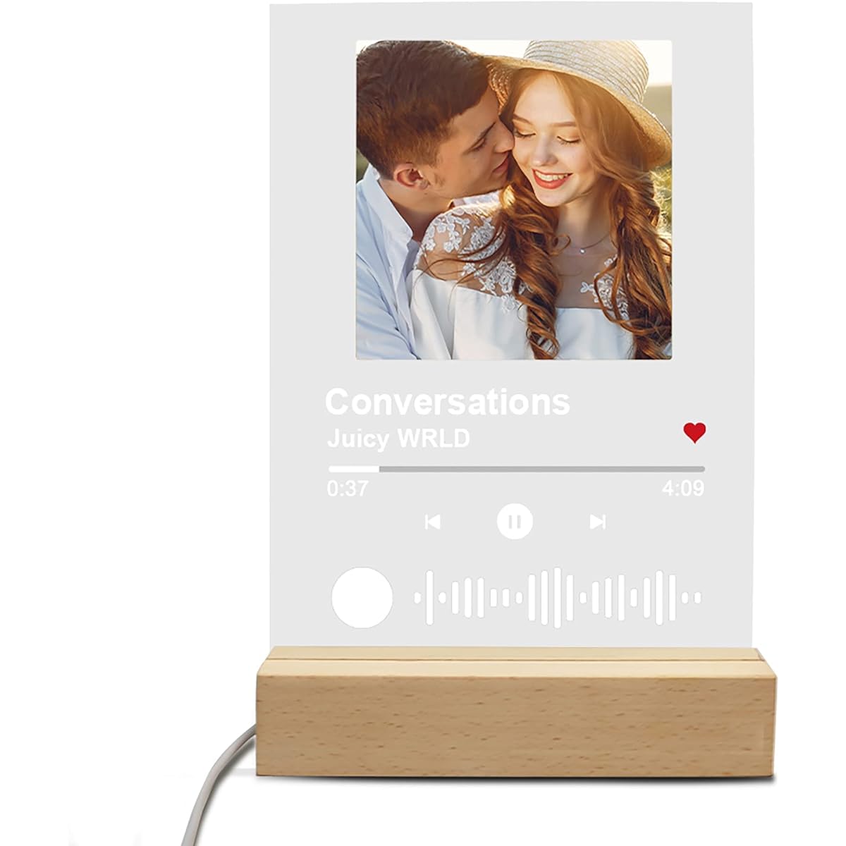 IWANTDIY Custom Spotify Glass Art Album Cover Song Plaque Personalized LED Night Light Scannable Spotify Code Song Plaque Personalized Photo Gifts for Couple Lovers
