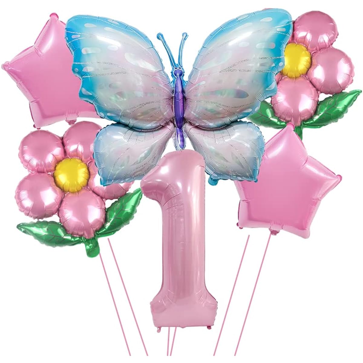 Butterfly Balloons 1st Birthday Decorations Pink Blue Butterfly Fairy Floral Foil Balloons Girl's First Birthday Party Decorations Baby Shower Supplies