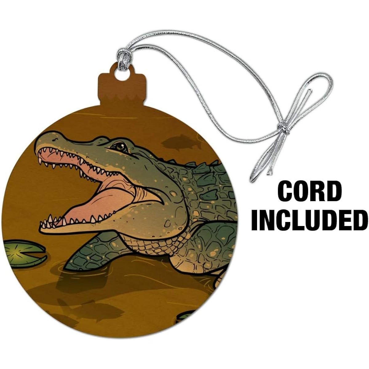 Swamp Alligator Wood Christmas Tree Holiday Ornament with Lily Pad
