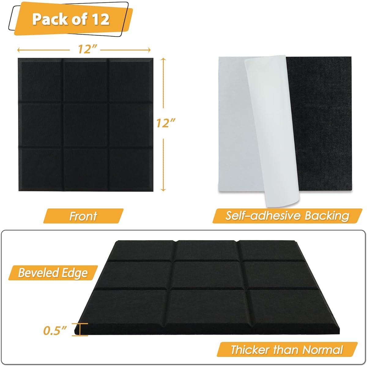 bing, Wall, Soundproofing Material, Soundproofing Sheet, Window, Door, Sound Absorbing Panel Design, Stylish, Sound Absorbing Sheet, Polyester, Home Theater, Soundproofing, Noise Countermeasure, DIY, Interior Decoration, Sound Absorbing Board (Black, US)