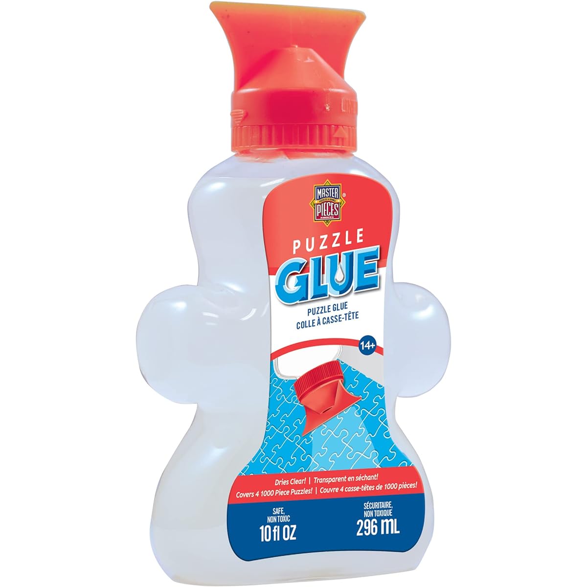 MasterPieces Accessories Jigsaw Puzzle Piece Shaped Glue Bottles with Swivel Spreader Caps, 10oz Assorted