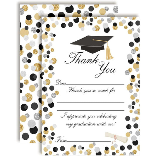 AmandaCreation Confetti Polka Dot Graduation Themed Thank You Notes 10 Sheets 4 x 5.5 Inch Blank Cards with 10 White Envelopes