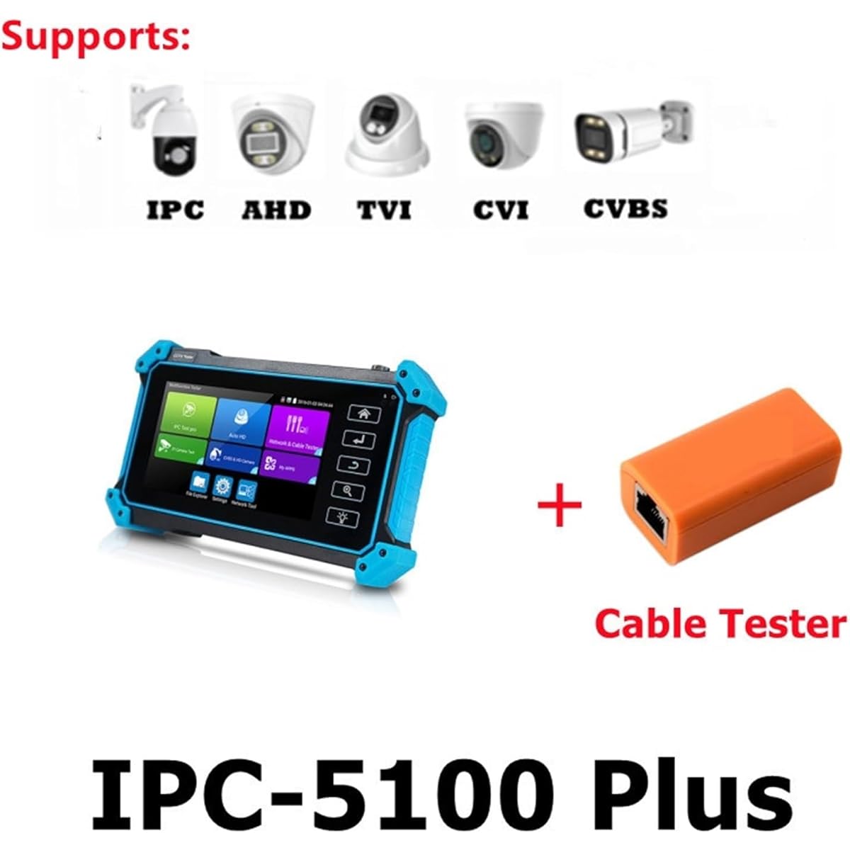 Tester Rechargeable Coaxial Camera Tester CCTV Tester IPC-5200C Plus 5.4 Inch IPS Touch Screen 8MP IP CVI TVI AHD Analog 5 IN 1 VGA 4K HD Input HD IP Camera Tester Field Work Clear Image Easy Setup for Network Technicians (Color: IPC-5100 Plus, Size: A)