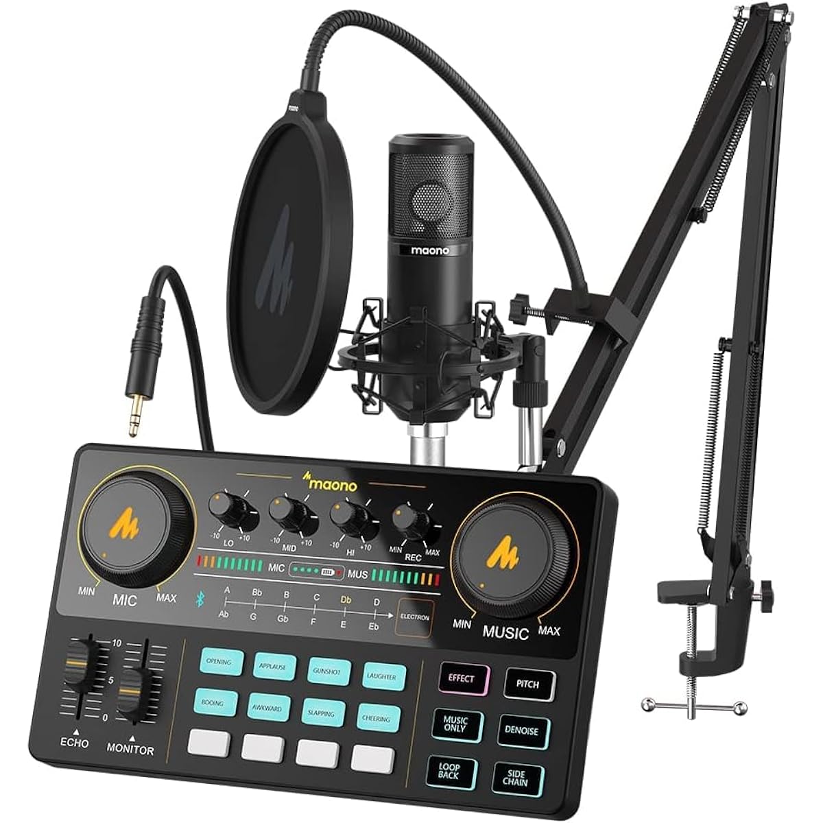 Podcast Stereo Mixer 3.5mm Audio Interface Portable Compact Distribution Equipment with 25MM Large Capsule Microphone Suitable for live broadcasting such as YouTube Tiktok Facebook, guitar practice Compatible with Android ios Windows mac OS (AU-AM200-S6)