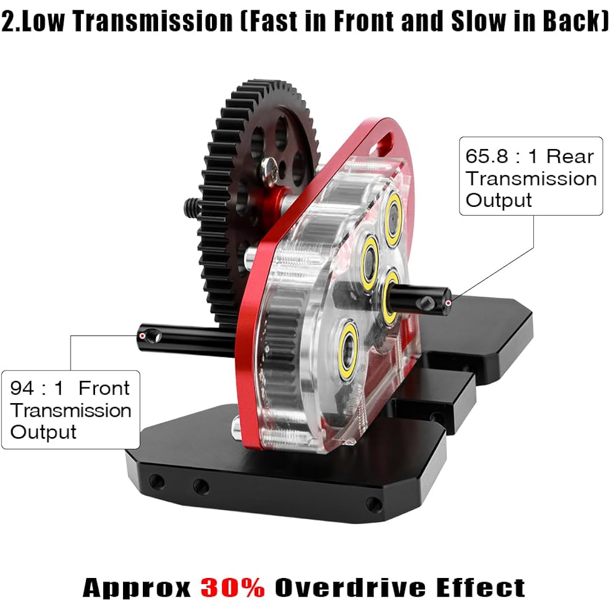 EPINON Acrylic LCG 2.Low Speed Transmission Overdrive Gearbox with Skid Plate and 15T Motor Gear for 1/10 AXIAL SCX10 I II SCX10 PRO Kit RC Crawler Car DIY Upgrade Accessories (Red)